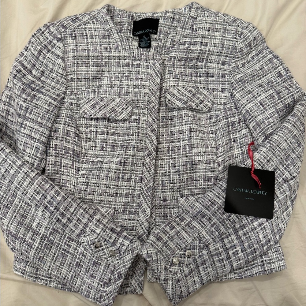 Cynthia Rowley Grey & Purple Tweed Blazer